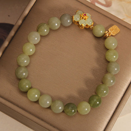 Fortune & Karma Green Jade Flower Fu Character Charm Luck Bracelet