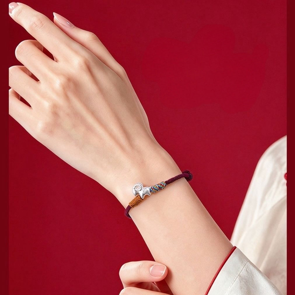 Handwoven Silver Goat Zodiac Guardian Bracelet