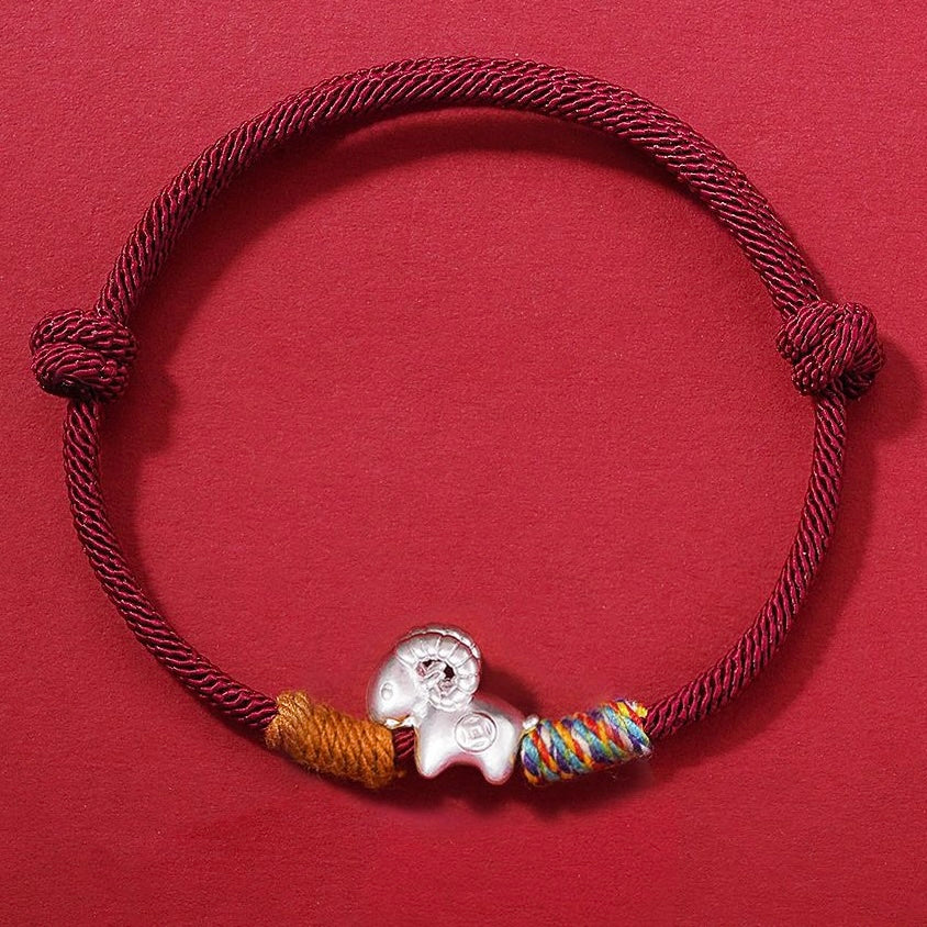 Handwoven Silver Goat Zodiac Guardian Bracelet