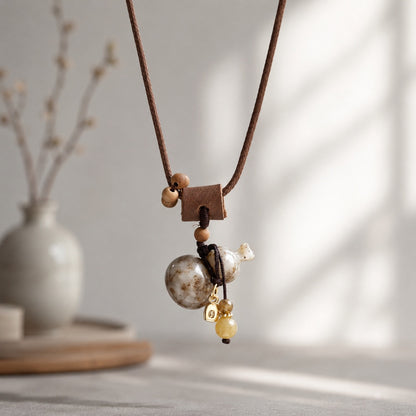 Hetian Jade Gourd Wax Cord Necklace