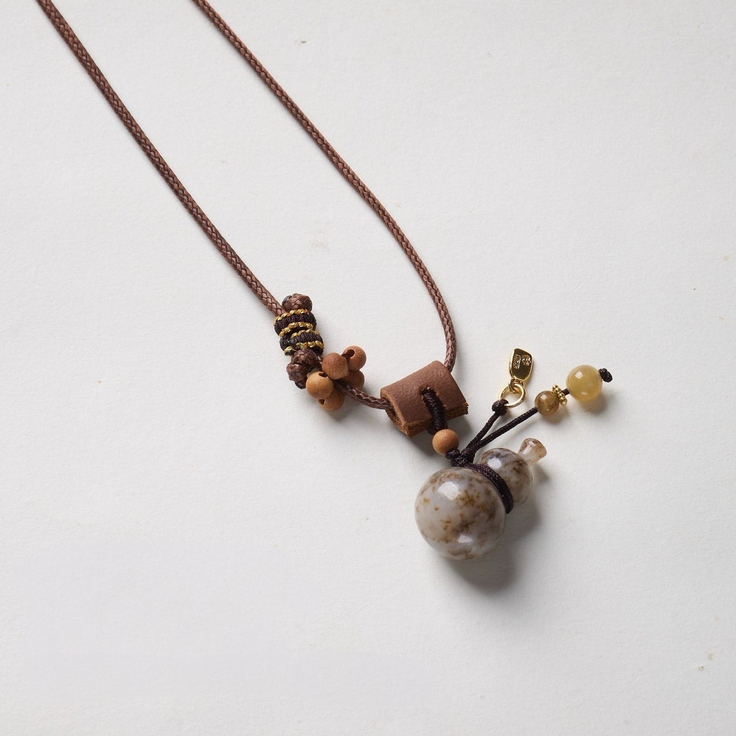 Hetian Jade Gourd Wax Cord Necklace