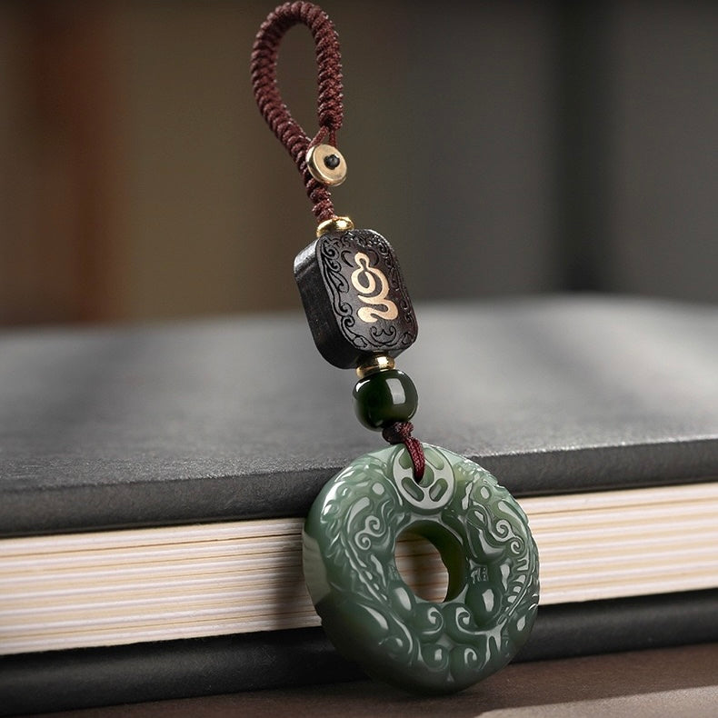 Hetian Jade Pixiu Peace Amulet Keychain