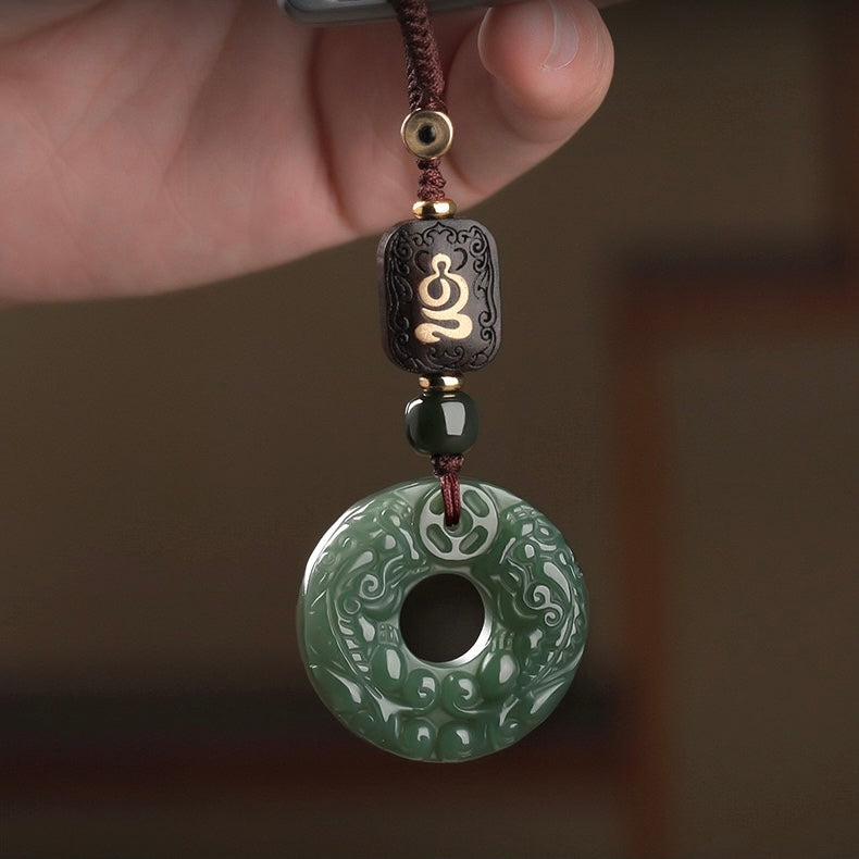 Hetian Jade Pixiu Peace Amulet Keychain