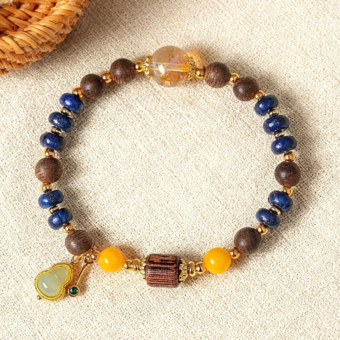 Fortune & Karma Lapis Lazuli Agarwood Fortune Gourd Bracelet