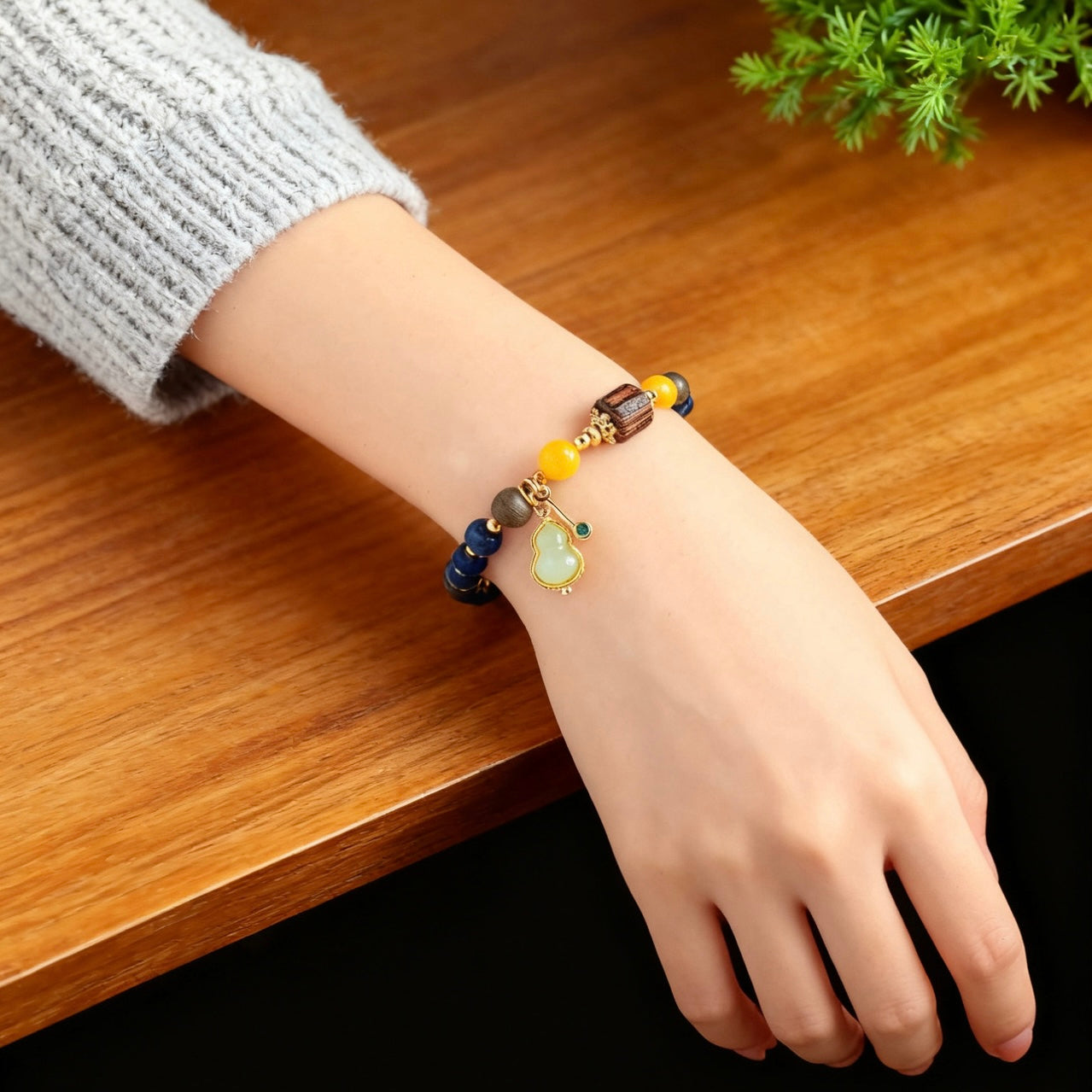 Fortune & Karma Lapis Lazuli Agarwood Fortune Gourd Bracelet