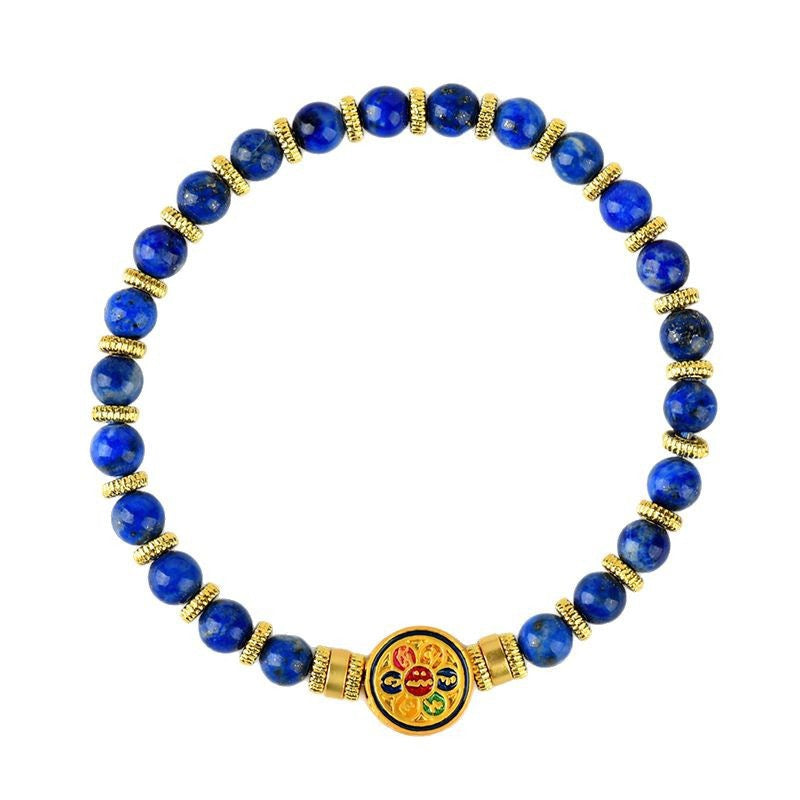 Lapis Lazuli Six-Mantra Stretch Bracelet