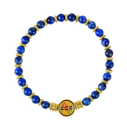 Lapis Lazuli Six-Mantra Stretch Bracelet