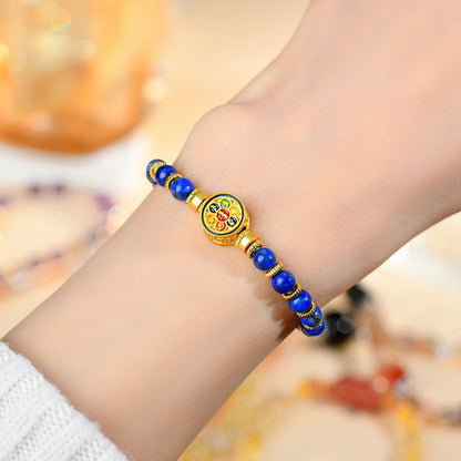 Lapis Lazuli Six-Mantra Stretch Bracelet