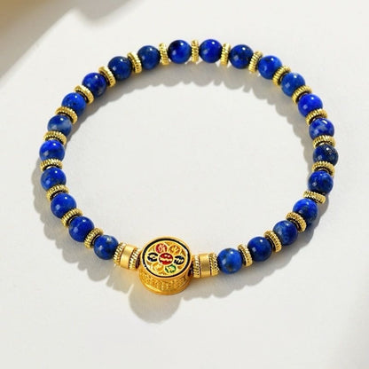 Lapis Lazuli Six-Mantra Stretch Bracelet
