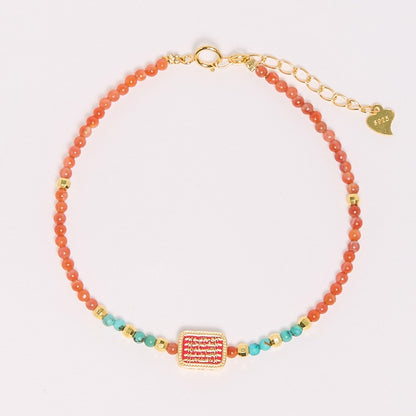 Nanhong Agate Five-Sutra Blessing Bracelet