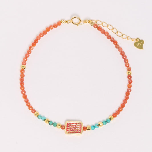 Nanhong Agate Five-Sutra Blessing Bracelet