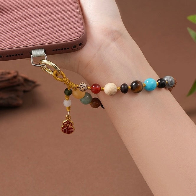 Fortune & Karma Natural Eighteen-Seed Gourd Phone Charm