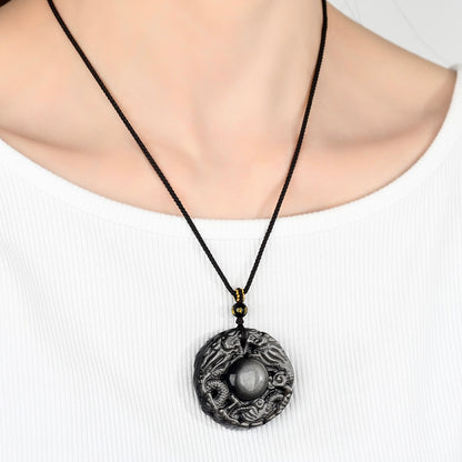 Obsidian Double Dragon Guardian Pendant