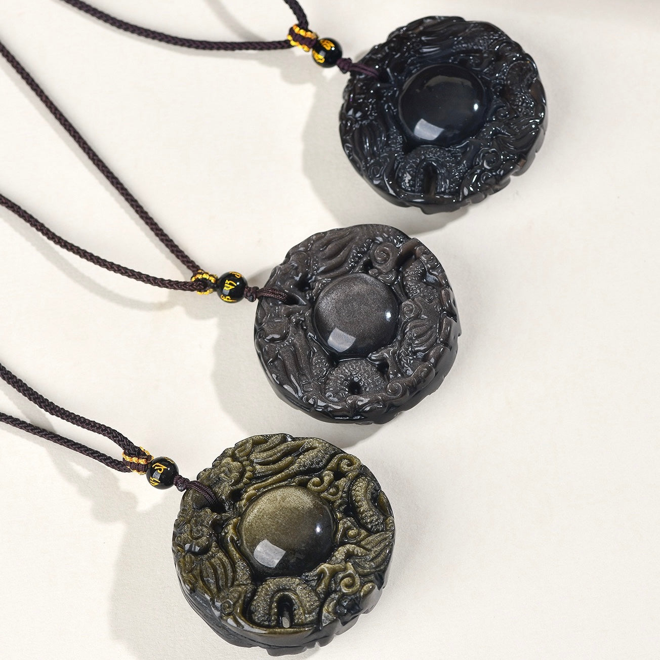 Obsidian Double Dragon Guardian Pendant