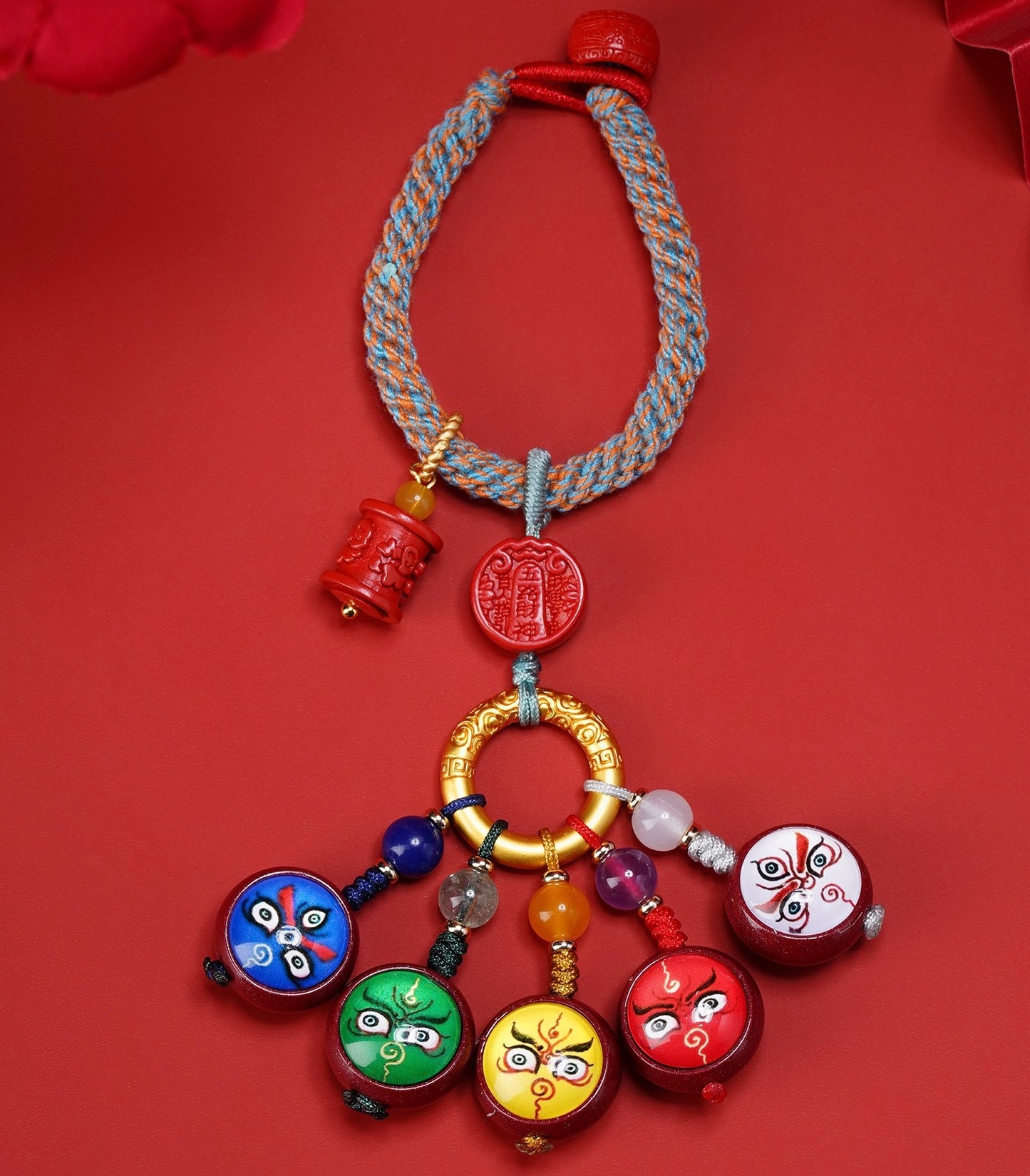 Purple Gold Cinnabar Five Wealth Gods Keychain