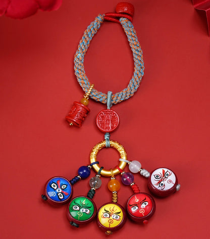 Purple Gold Cinnabar Five Wealth Gods Keychain