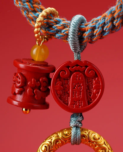 Purple Gold Cinnabar Five Wealth Gods Keychain