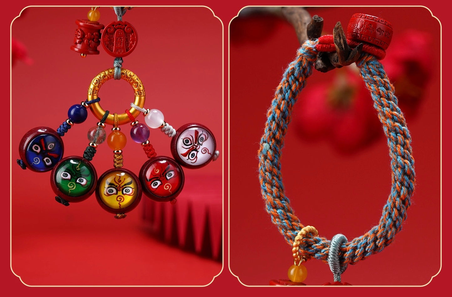 Purple Gold Cinnabar Five Wealth Gods Keychain