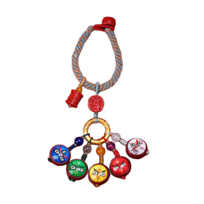 Purple Gold Cinnabar Five Wealth Gods Keychain
