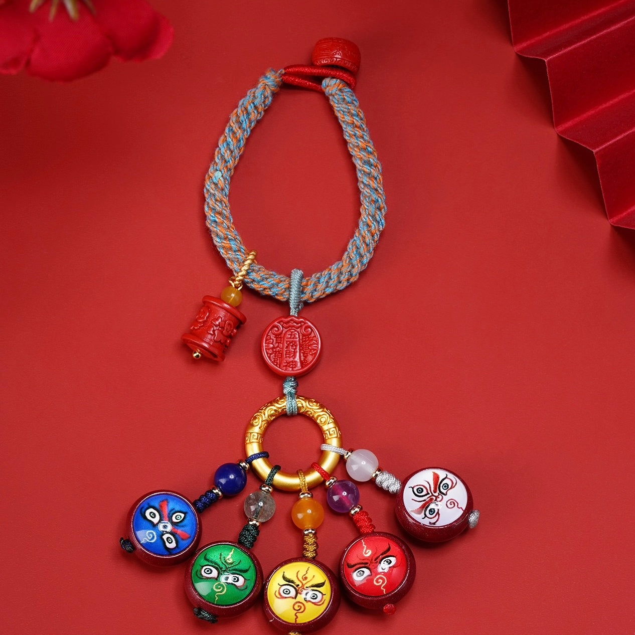 Purple Gold Cinnabar Five Wealth Gods Keychain