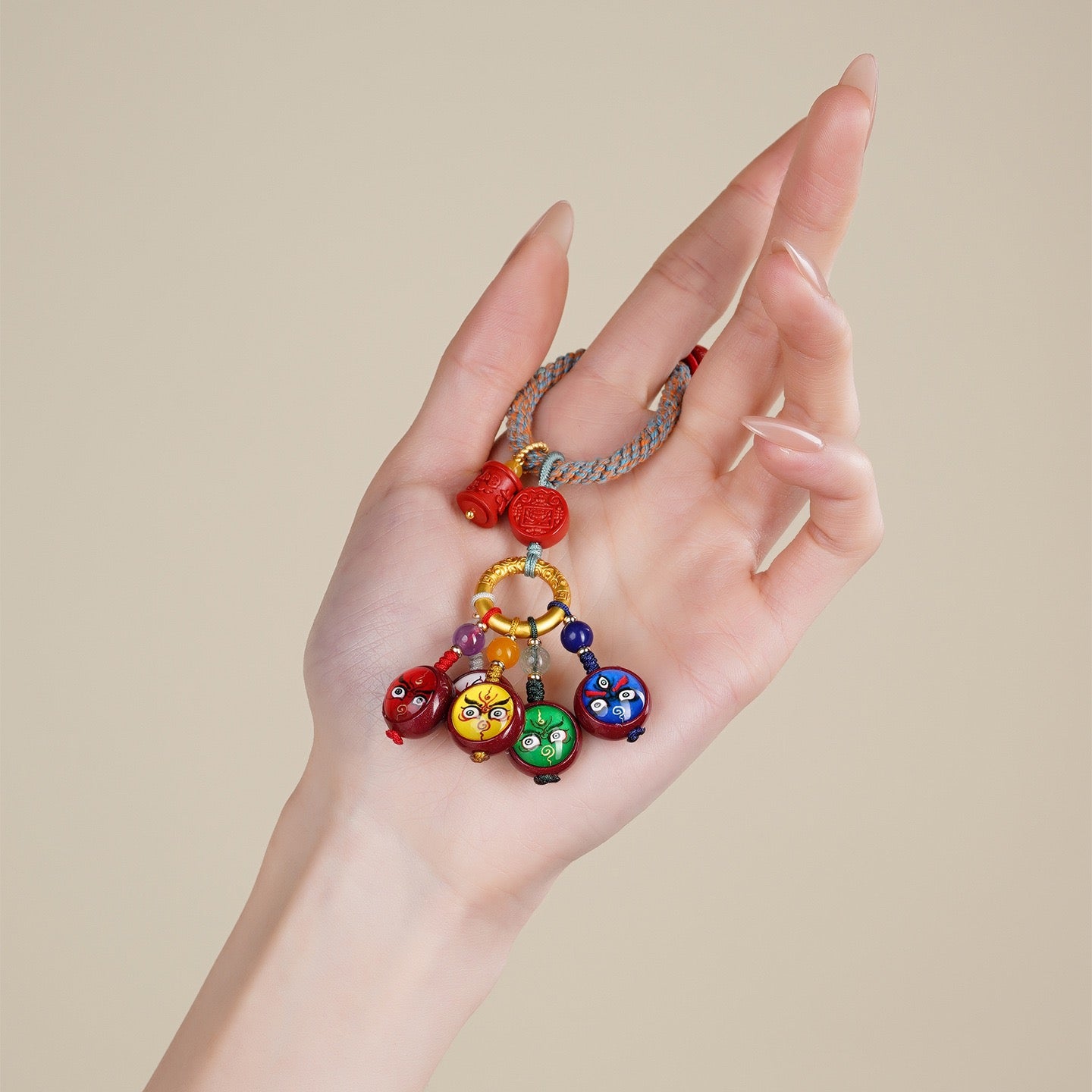 Purple Gold Cinnabar Five Wealth Gods Keychain
