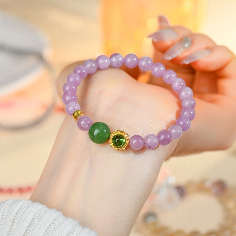 Purple Spodumene Green Chalcedony Bracelet