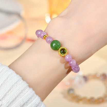 Purple Spodumene Green Chalcedony Bracelet