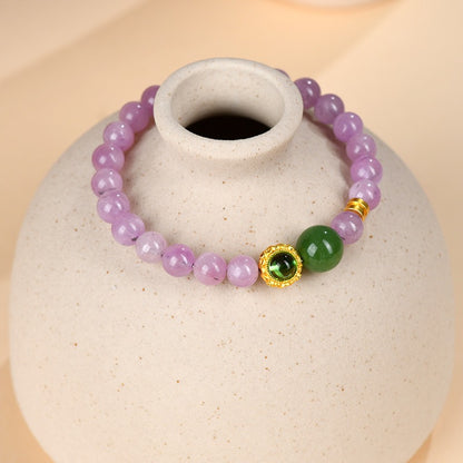 Purple Spodumene Green Chalcedony Bracelet