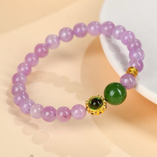 Purple Spodumene Green Chalcedony Bracelet