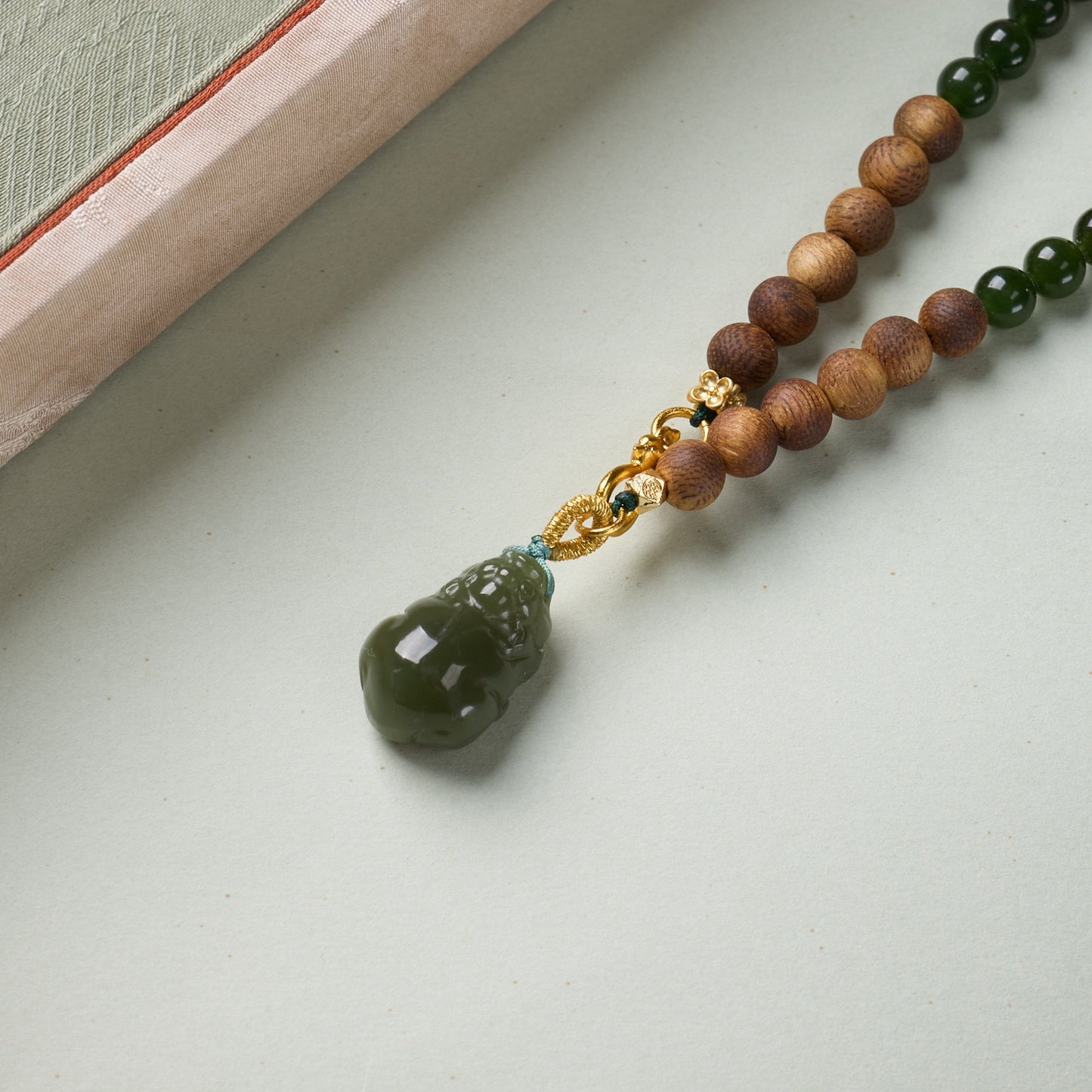 Qinan Agarwood Hetian Jade Pixiu Necklace