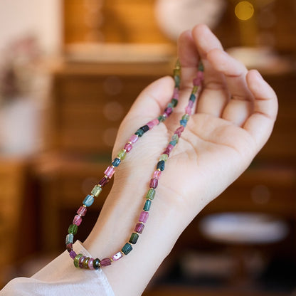 Rainbow Tourmaline Barrel Bead Necklace