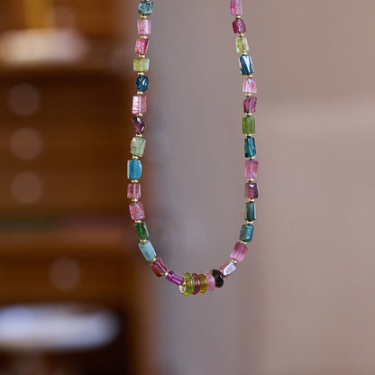 Rainbow Tourmaline Barrel Bead Necklace