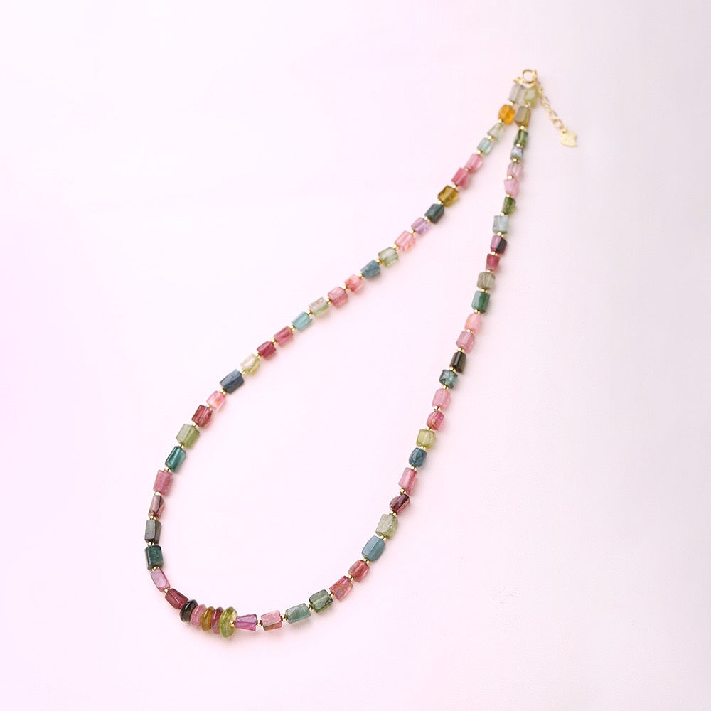 Rainbow Tourmaline Barrel Bead Necklace