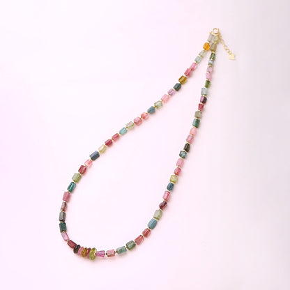 Rainbow Tourmaline Barrel Bead Necklace