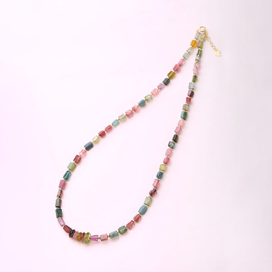 Rainbow Tourmaline Barrel Bead Necklace
