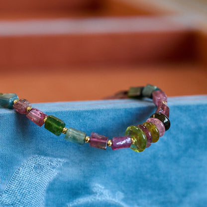 Rainbow Tourmaline Barrel Bead Necklace