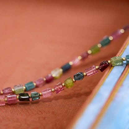 Rainbow Tourmaline Barrel Bead Necklace