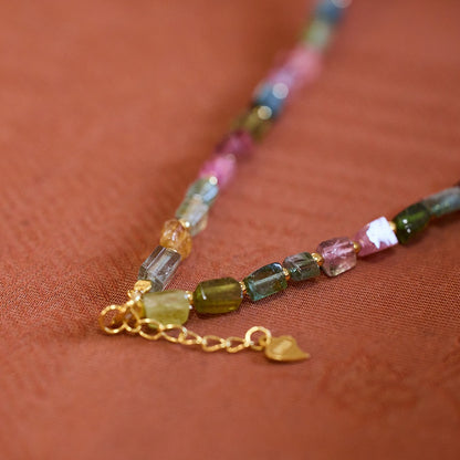 Rainbow Tourmaline Barrel Bead Necklace