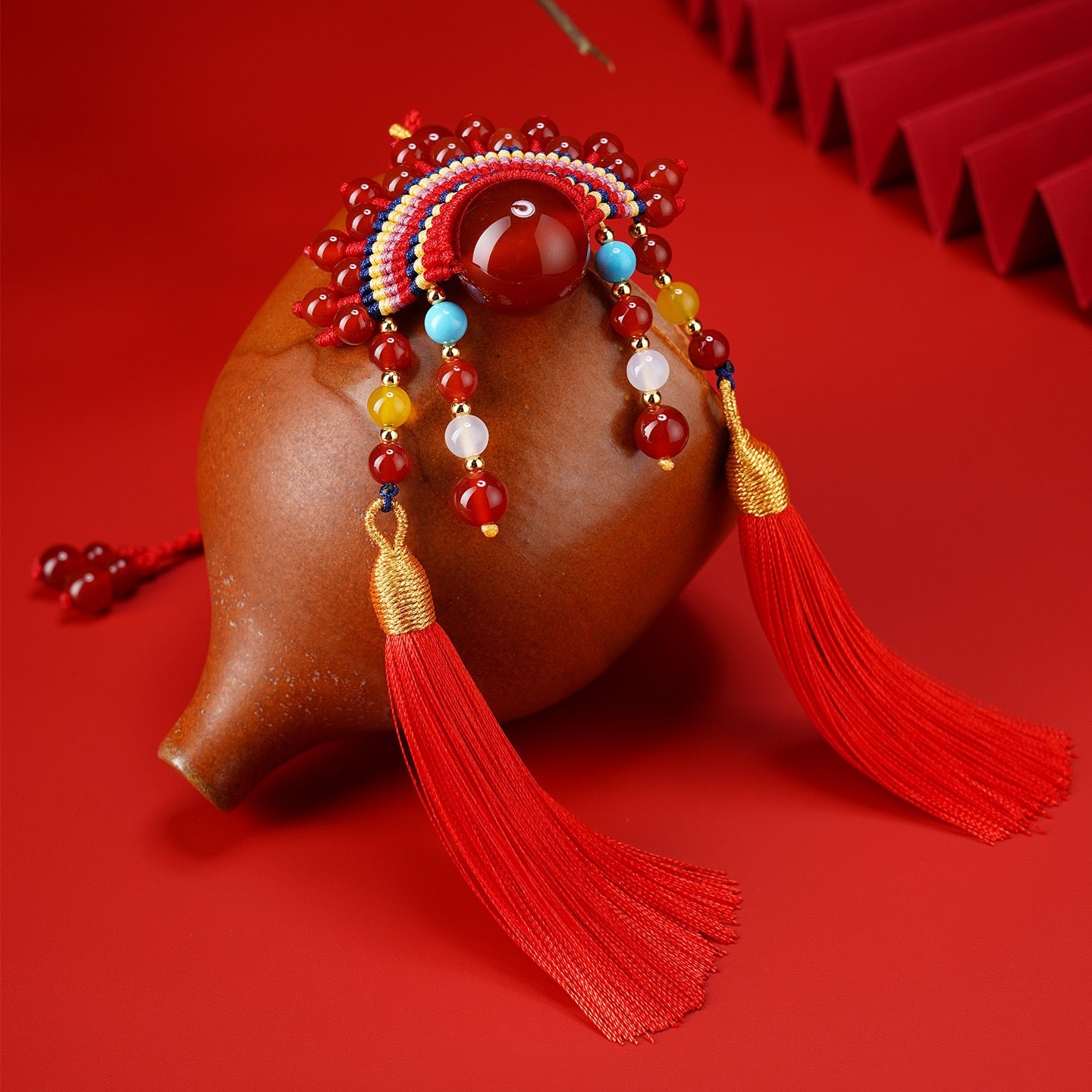 Red Agate Phoenix Crown Charm