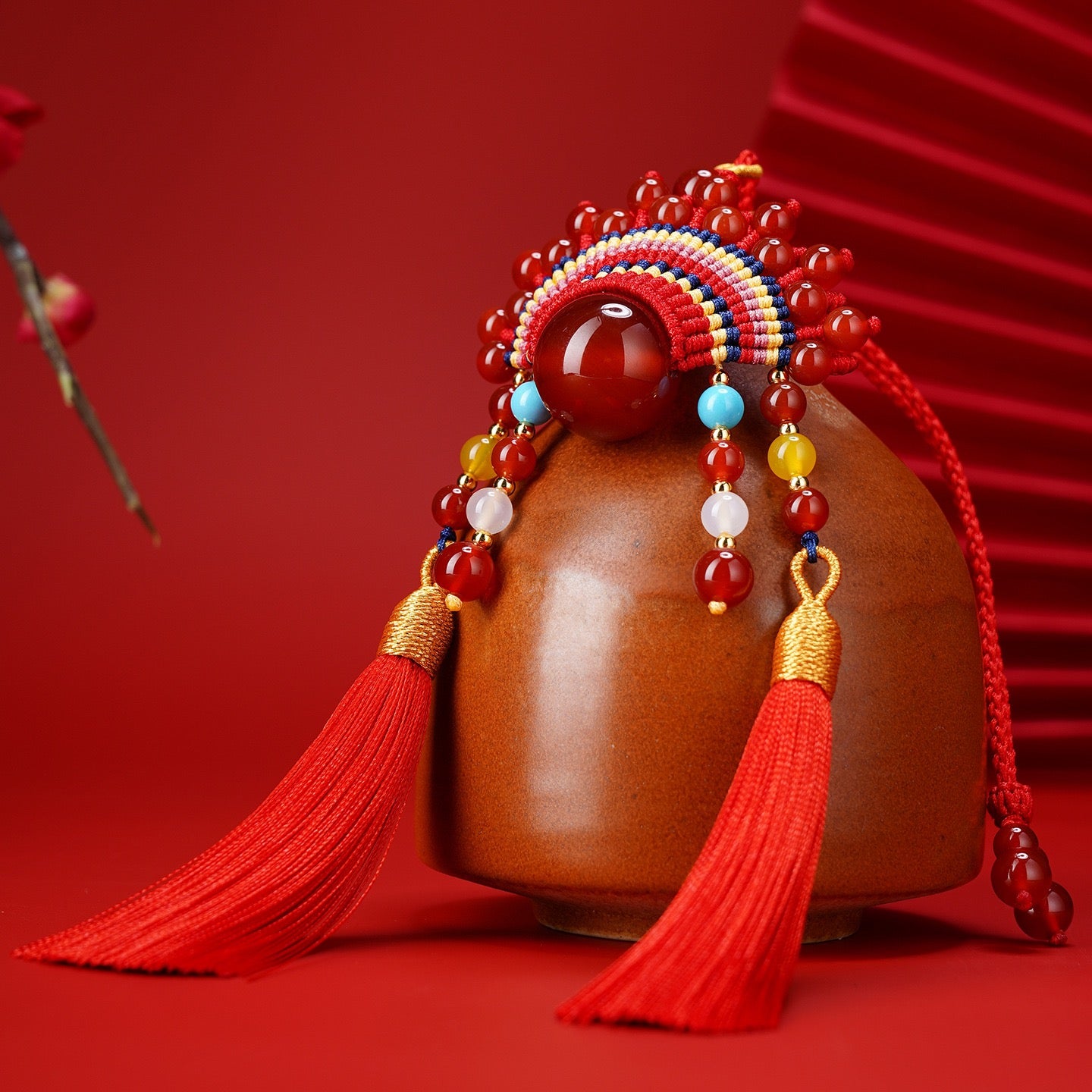 Red Agate Phoenix Crown Charm