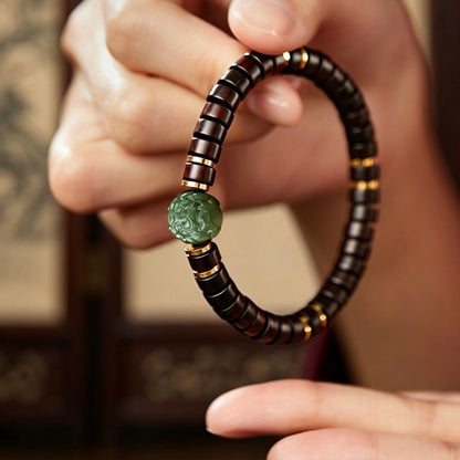 Red Sandalwood Hetian Jade Pixiu Fortune Bracelet