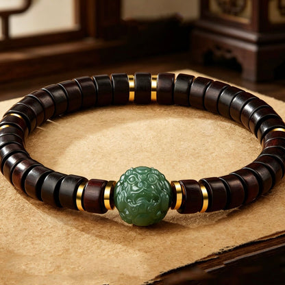 Red Sandalwood Hetian Jade Pixiu Fortune Bracelet