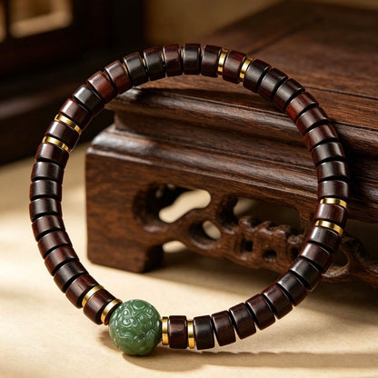 Red Sandalwood Hetian Jade Pixiu Fortune Bracelet