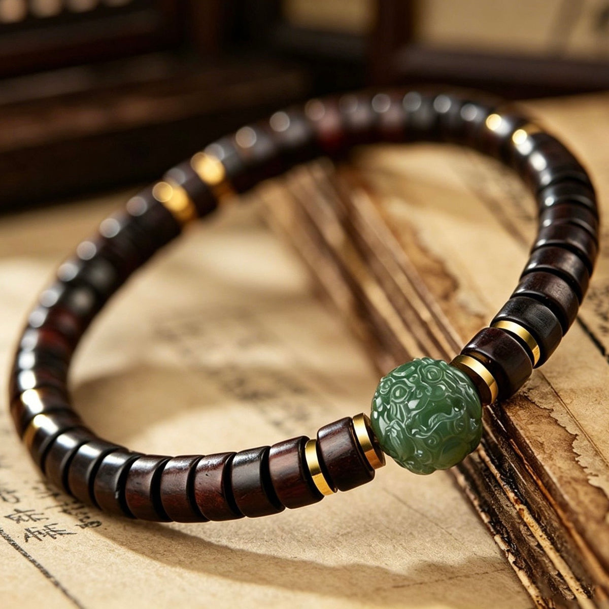 Red Sandalwood Hetian Jade Pixiu Fortune Bracelet