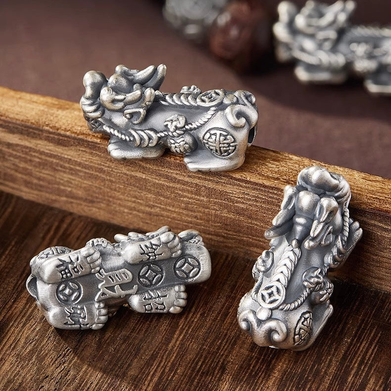 Red Sandalwood Silver Pixiu Mantra Fortune Guardian Bracelet