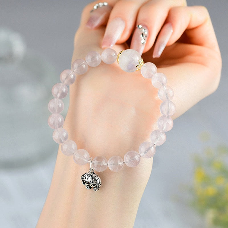 Rose Quartz Moonstone Lucky Elephant Bracelet