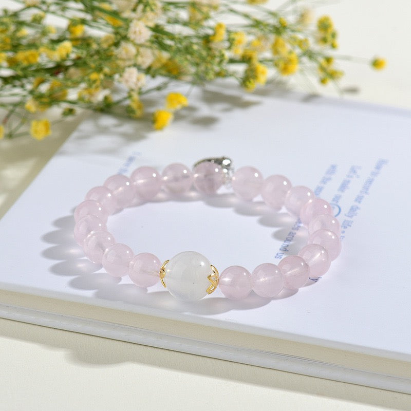 Rose Quartz Moonstone Lucky Elephant Bracelet