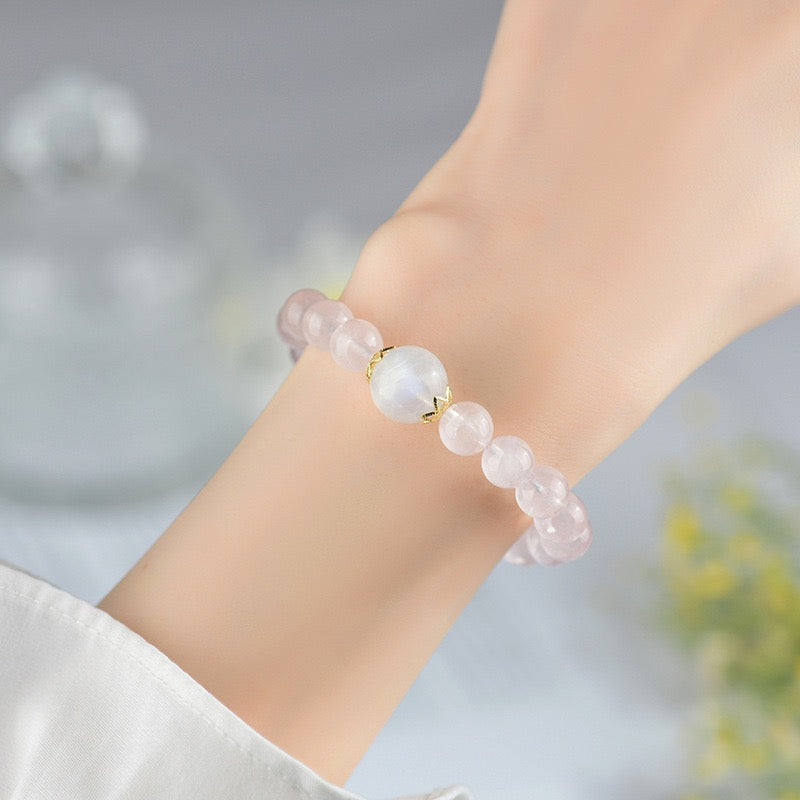 Rose Quartz Moonstone Lucky Elephant Bracelet