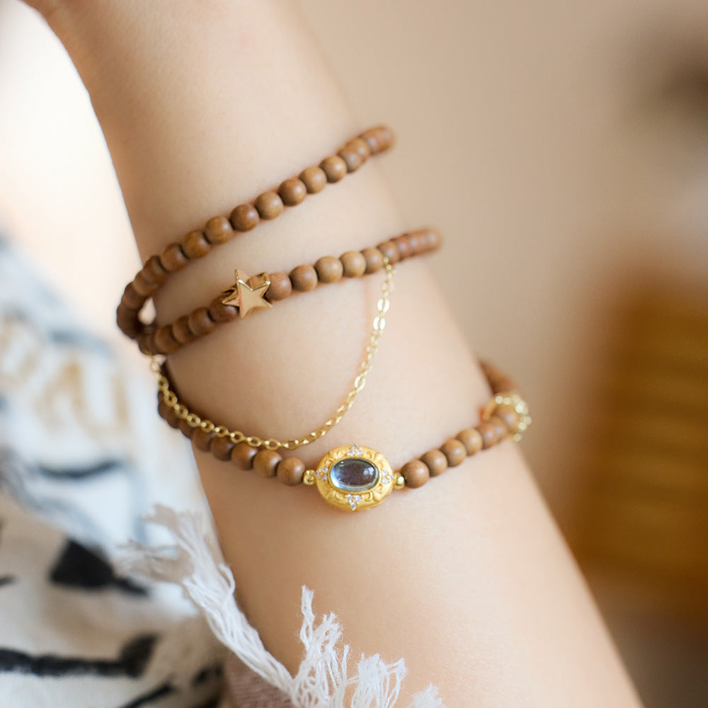 Sandalwood Beads aquamarine Enchanted Serenity Bracelet