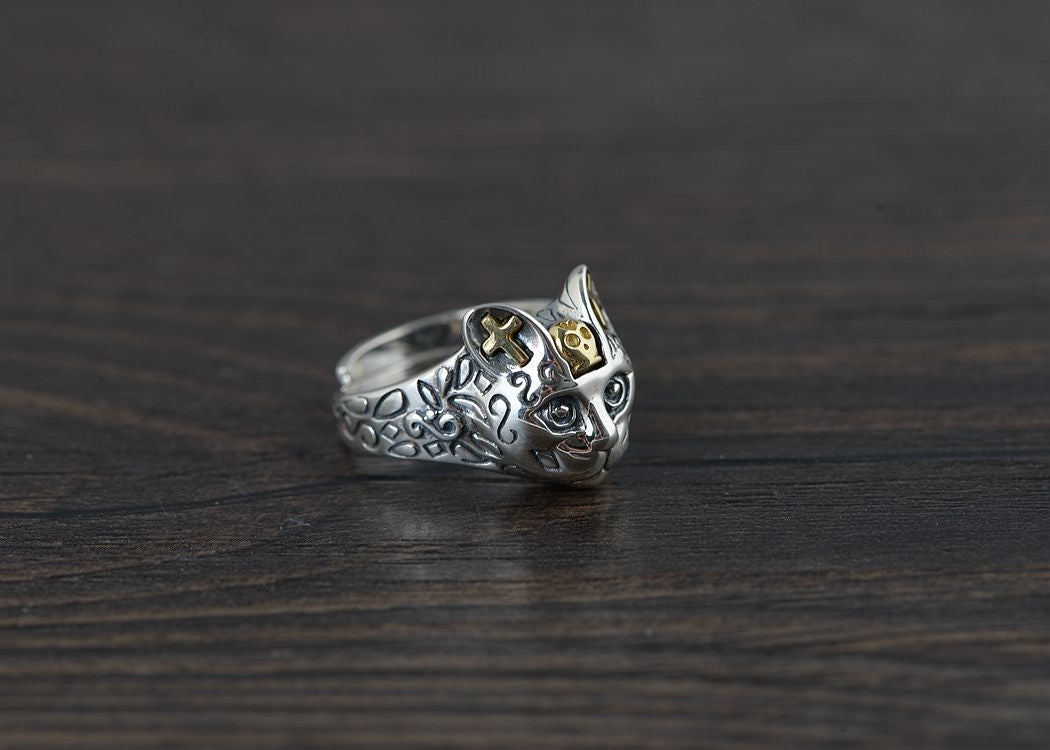 Silver Cat Guardian Ring